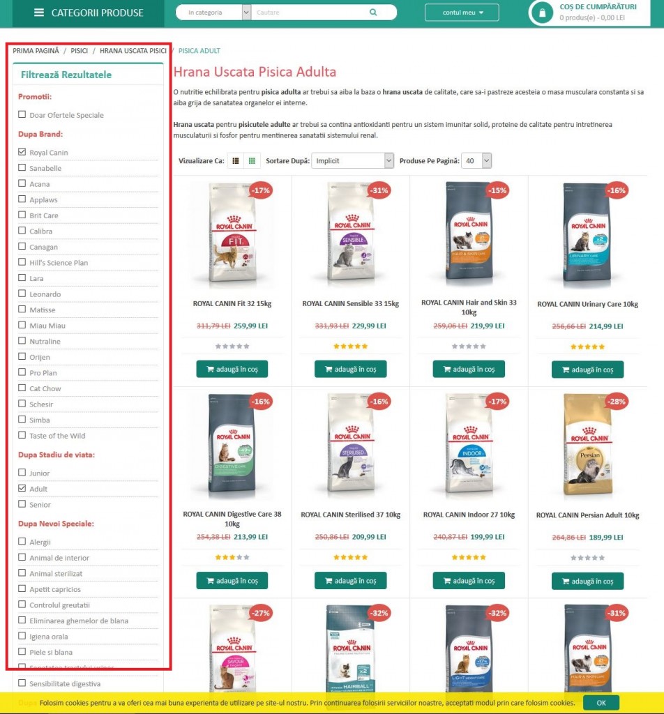 Criteriile de evaluare GPeC - audit de site - pagina de categorie - filtre sticky
